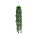 Hanging artificial green plant on a white background