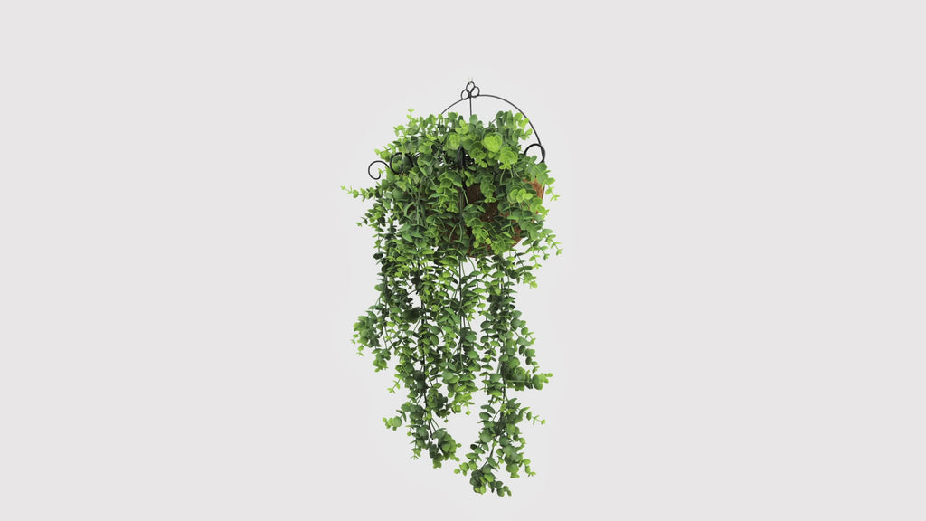 Realistic Artificial Dense Hanging Lush Green Eucalyptus Garland Bush with lush eucalyptus leaves and trailing greenery, UV resistant and fire rated for outdoor landscaping, hospitality venues, retail displays, office spaces, home décor, and vertical garden installations.