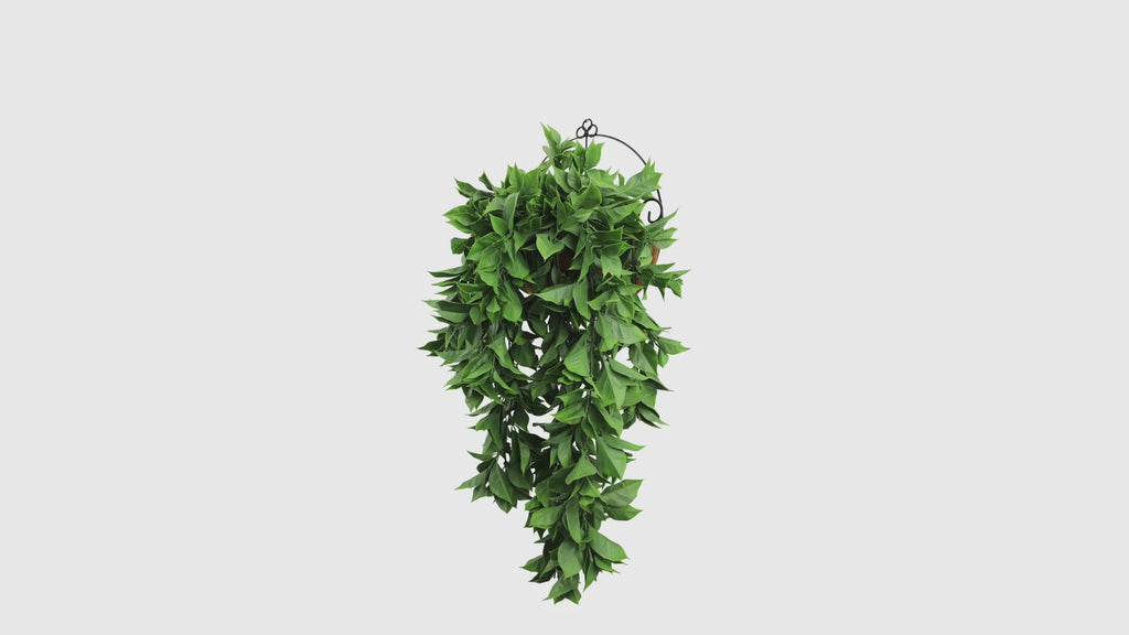 Realistic Artificial Dense Hanging Flowering Pothos Bush with vibrant green foliage and decorative flowers, UV resistant and fire rated for outdoor landscaping, hospitality venues, retail displays, office spaces, home décor, and vertical garden installations.