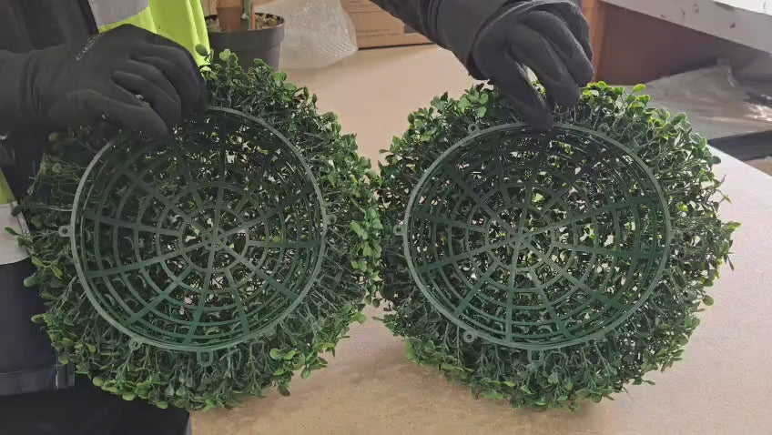 Step-by-step installation of a Designer Plants artificial topiary ball, demonstrating how to connect, secure, and display the faux greenery sphere for stylish indoor or outdoor decoration.