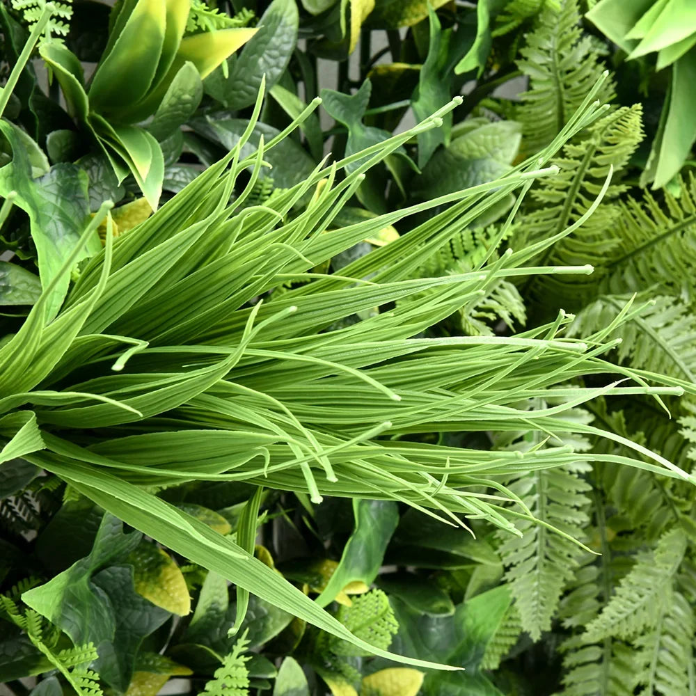 Rainforest Reverie artificial green wall panel 1m x 1m, foliage detail 1