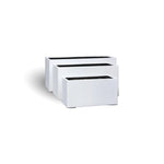 Two white rectangular planters on a white background