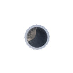 Round metallic object with a textured surface on a white background