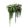 Silver Artificial Hanging Plant Disc Chandelier with Trailing Foliage & Ferns — 60cm UV Resistant