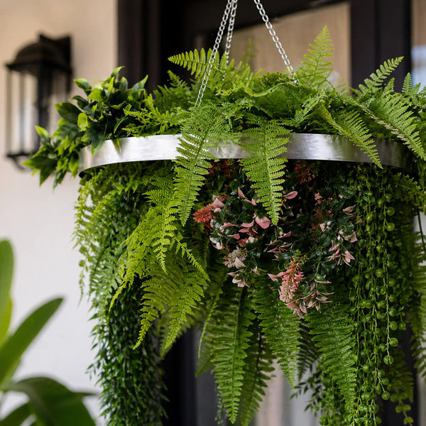 Silver Hanging Disc Green Wall Chandelier with Lifelike Trailing Foliage — 60cm UV Resistant — gallery image 3