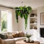 Living room with a hanging plant, sofa, and coffee table.