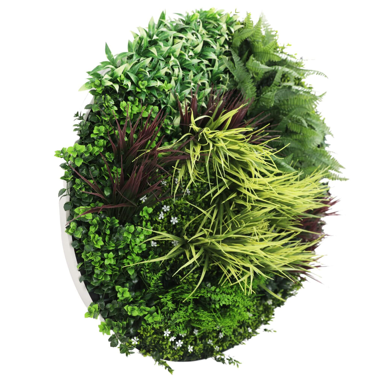Slimline Artificial Green Wall Disc Art 100cm Grassy Fern UV Resistant (White) — gallery image