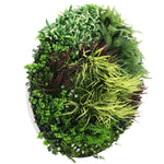 Artificial greenery arrangement in a heart shape on a white background