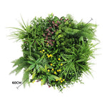 Artificial green wall with various plants on a white background