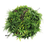 Artificial greenery ball with dimensions on a white background