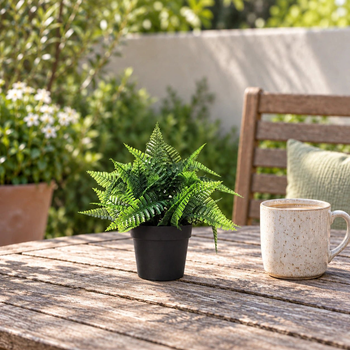 Small Potted Artificial Persa Boston Fern Plant UV Resistant 20cm - Designer Vertical Gardens Artificial Plants in Pots Artificial Shrubs and Small plants