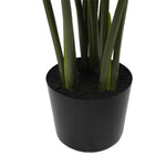 Black cylindrical pot with green plants on a white background