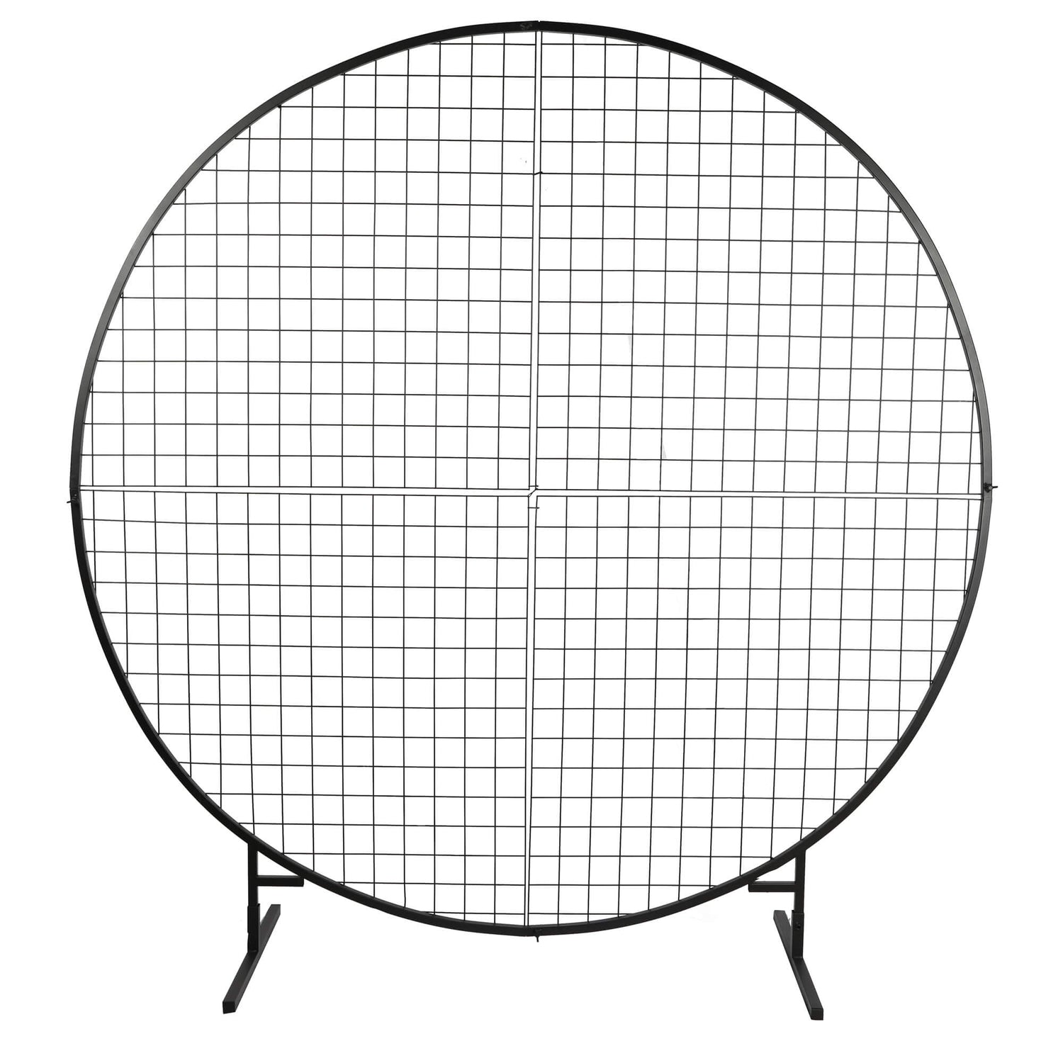 Round black grid display stand on a white background