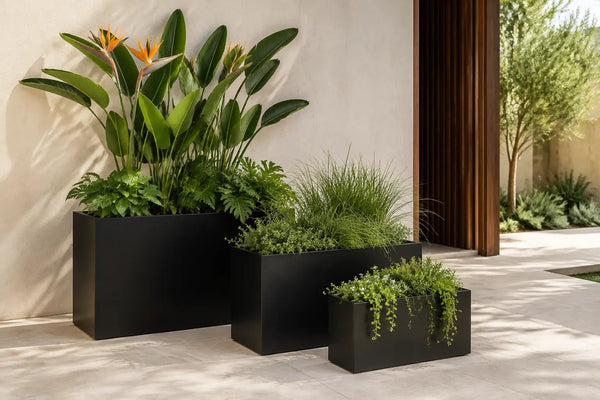 Tal  Luxury Rectangular Trough Planter Set of 3 | Matt Black & White | Premium Pot Range — gallery image 12