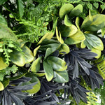 Tropical Hideaway artificial green wall panel 1m x 1m, foliage detail 2