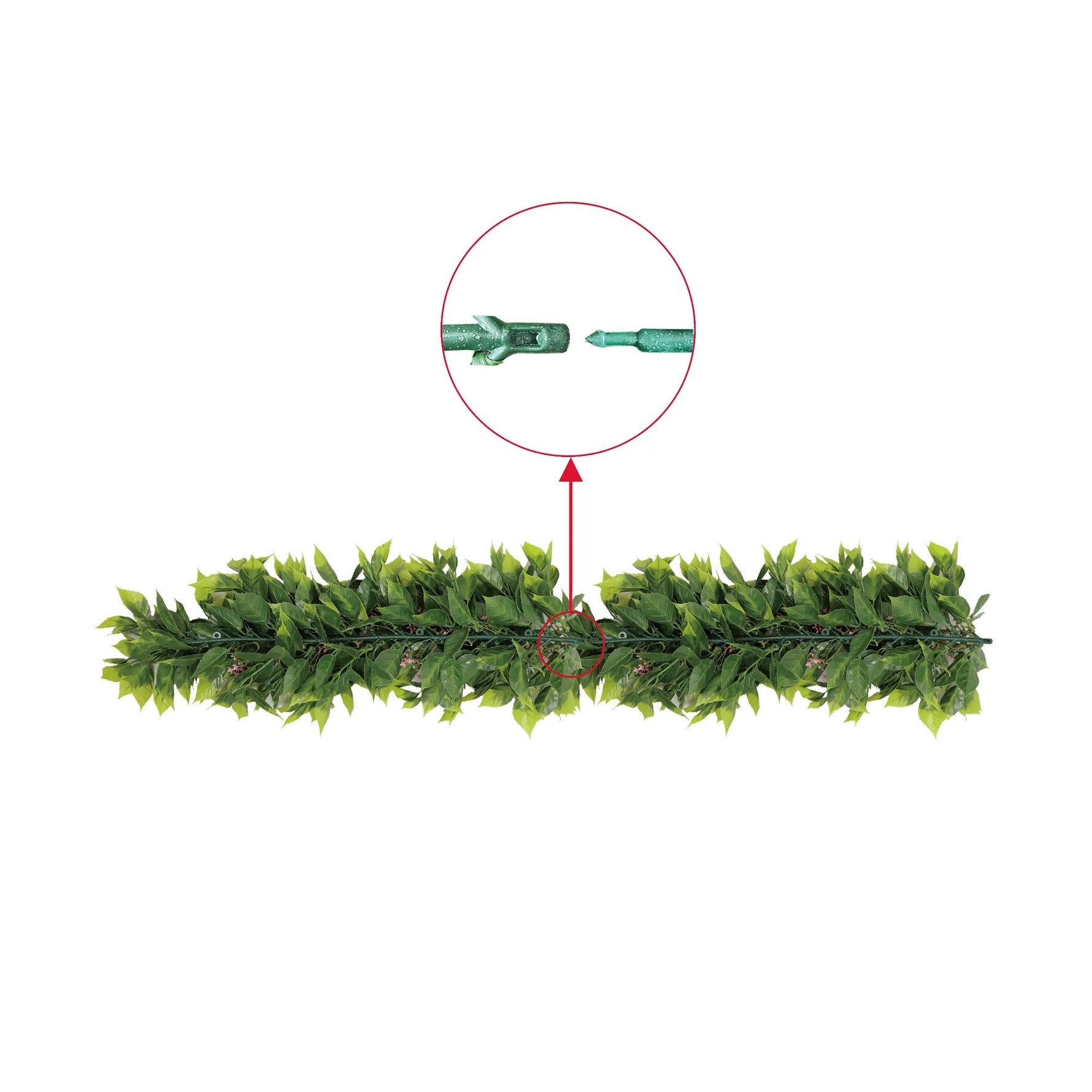 Artificial green bush with a close-up of the connector on a white background