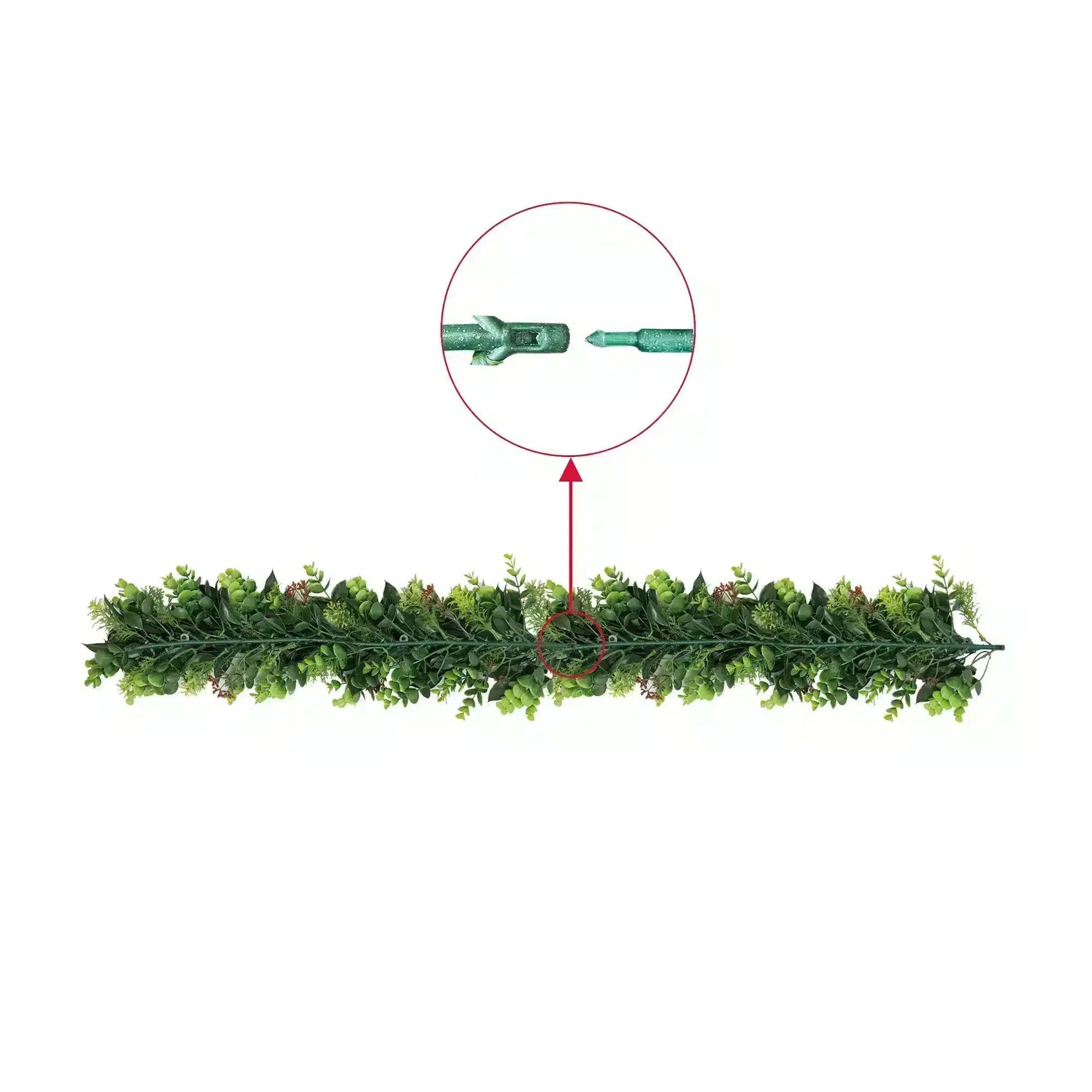Artificial green garland with connectors on a white background