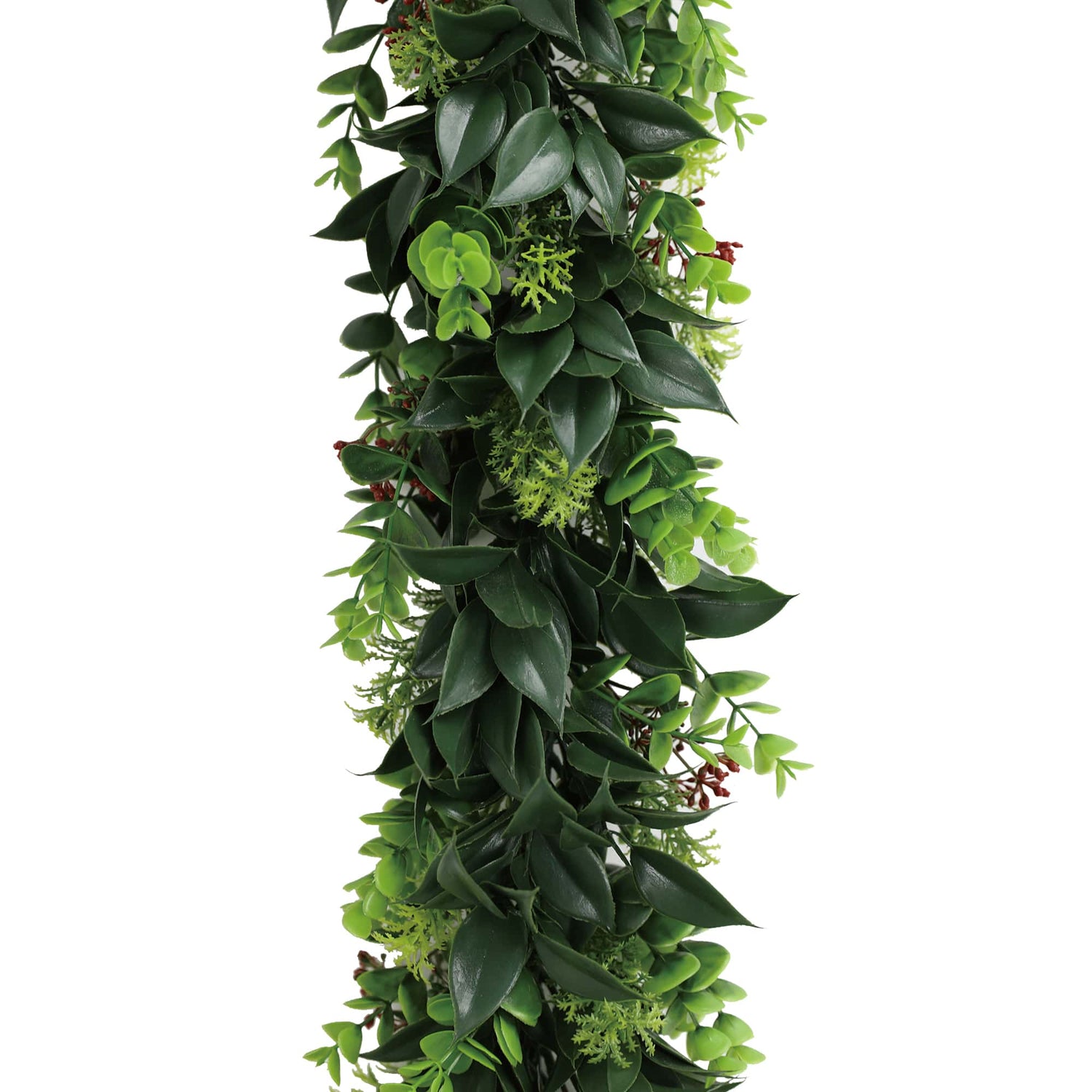 Artificial green leaf garland on a white background