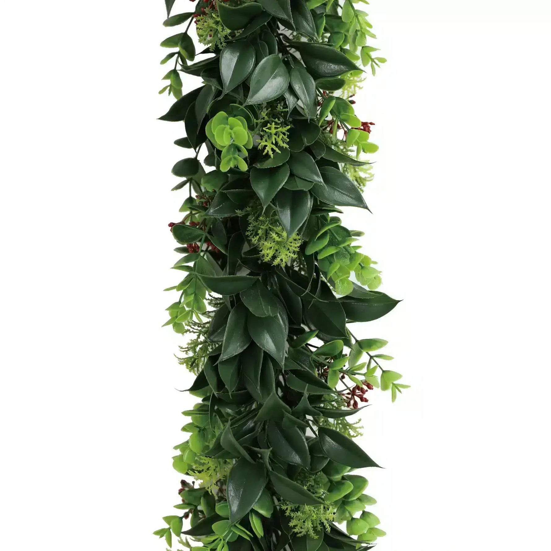 Artificial green leaf garland on a white background