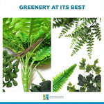 Artificial plants with text 'Greeneries at its best' and 'Designer Plants' logo.