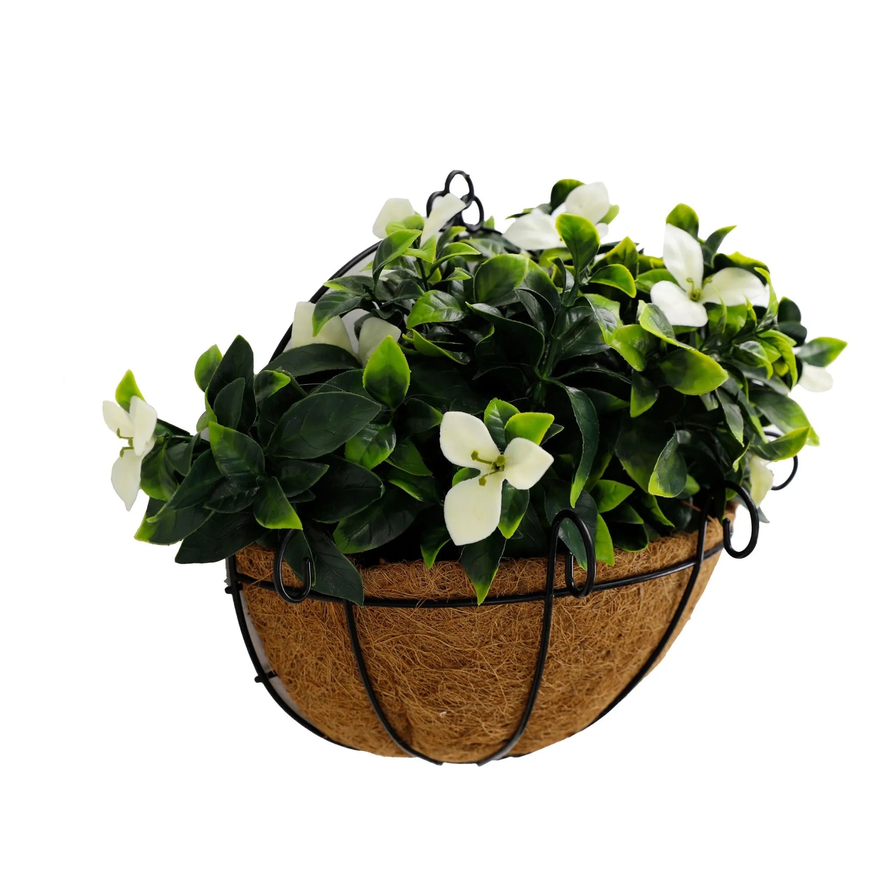 Artificial plant in a decorative basket on a white background