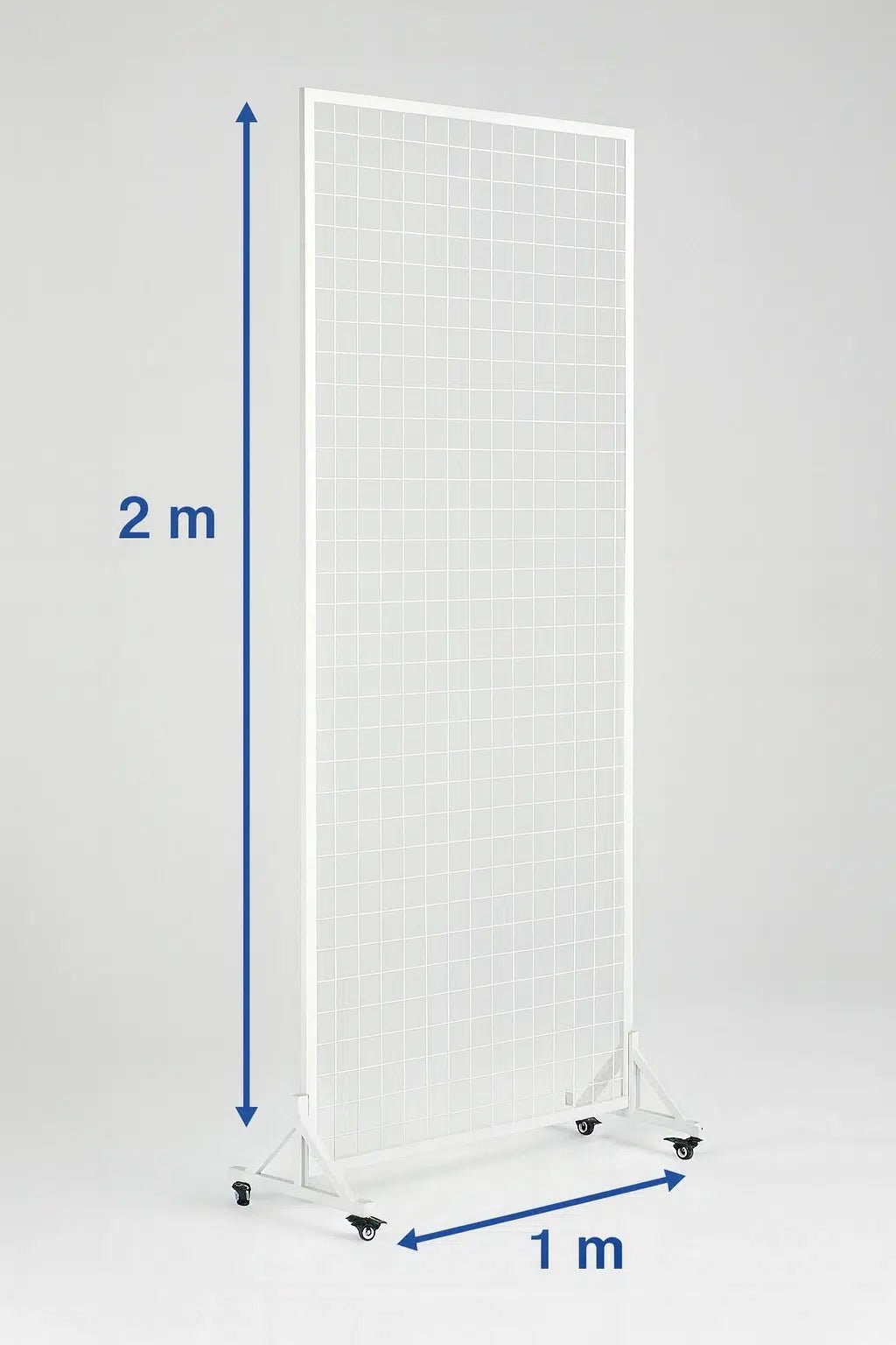 Measurement chart showing dimensions of a white grid panel on a gray background