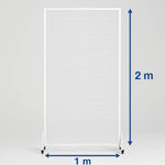 Grid screen with dimensions 1 meter wide and 2 meters high on a gray background