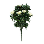 Artificial green bush with white flowers on a white background