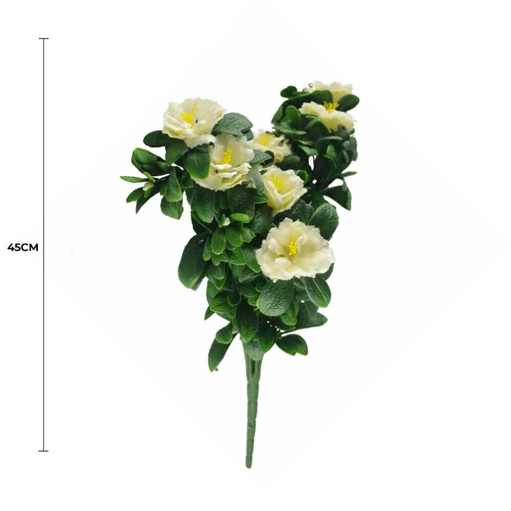 Artificial flower arrangement with white flowers and green leaves, shown with a measurement of 45cm on a white background.
