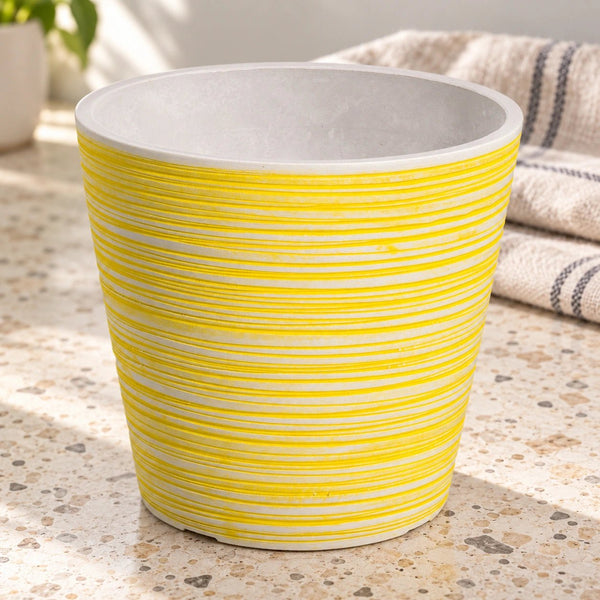 Yellow and White Engraved Pot 14cm — gallery image 4