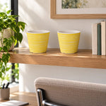 Yellow and White Engraved Pot 14cm - Designer Vertical Gardens Pots