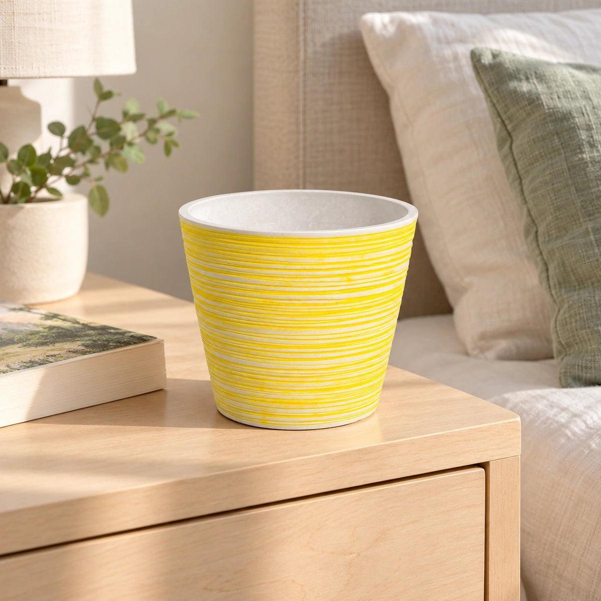 Yellow and White Engraved Pot 14cm - Designer Vertical Gardens Pots