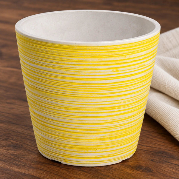 Yellow and White Engraved Pot 17cm — gallery image 4