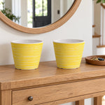 Yellow and White Engraved Pot 17cm - Designer Vertical Gardens Pots