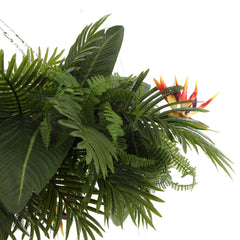 Premium Artificial Hanging Plant Arrangement With Tropical Flowers 100cm X 30cm Mesh + Foliage