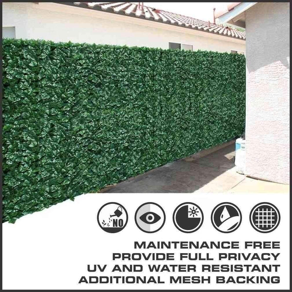 Fake Ivy Roll Artificial Hedge Panel Roll with Shade Cloth Backing 3m x 1m for Instant privacy