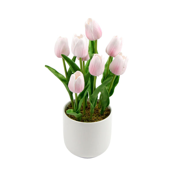 Flowering Pink Artificial Tulip Plant Arrangement With Ceramic Bowl 35cm - image 1