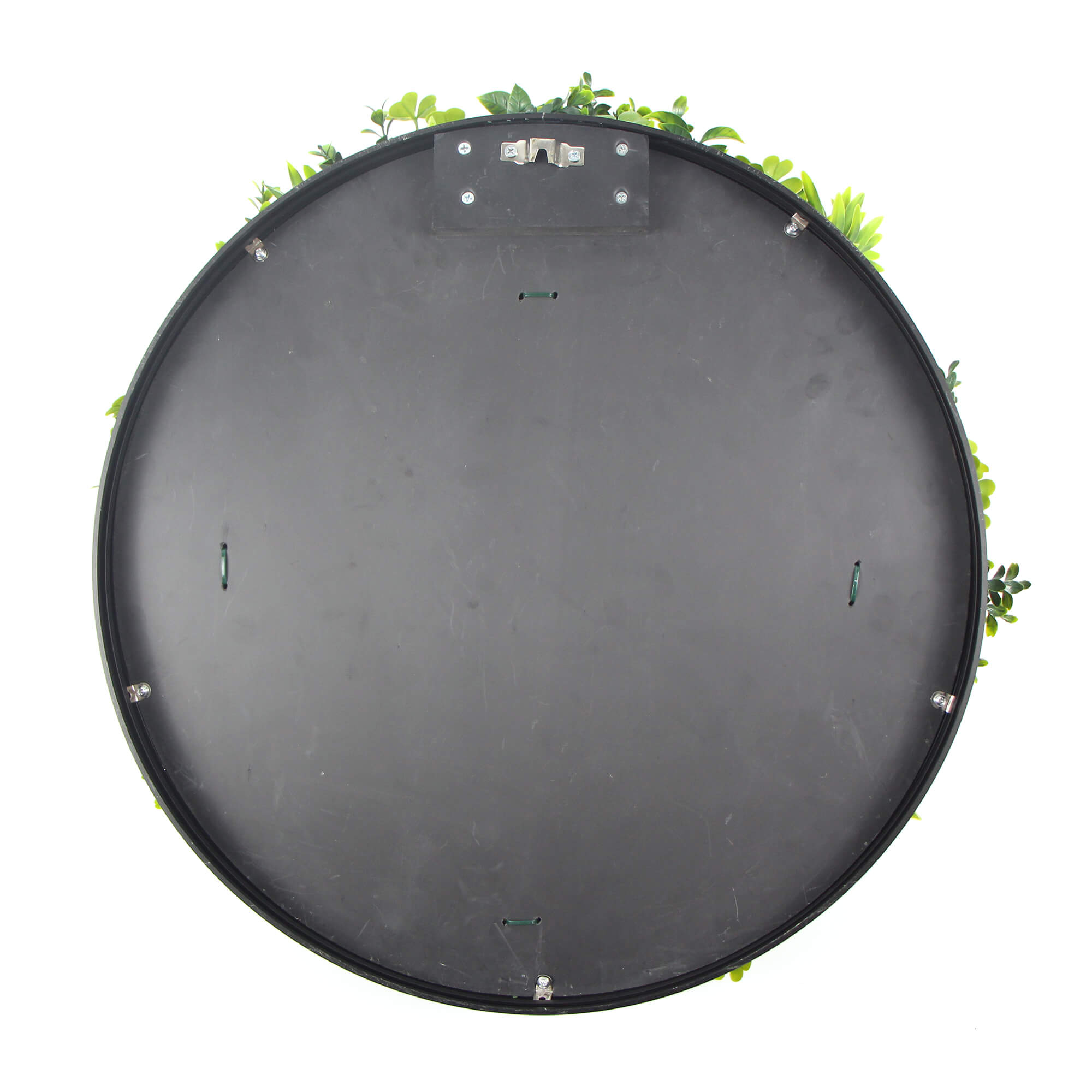 Flowering White Artificial Green Wall Disc UV Resistant 100cm (Black Frame) - Designer Vertical Gardens Artificial vertical garden wall disc