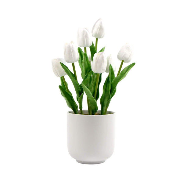 Flowering White Artificial Tulip Plant Arrangement With Ceramic Bowl 35cm - image 1