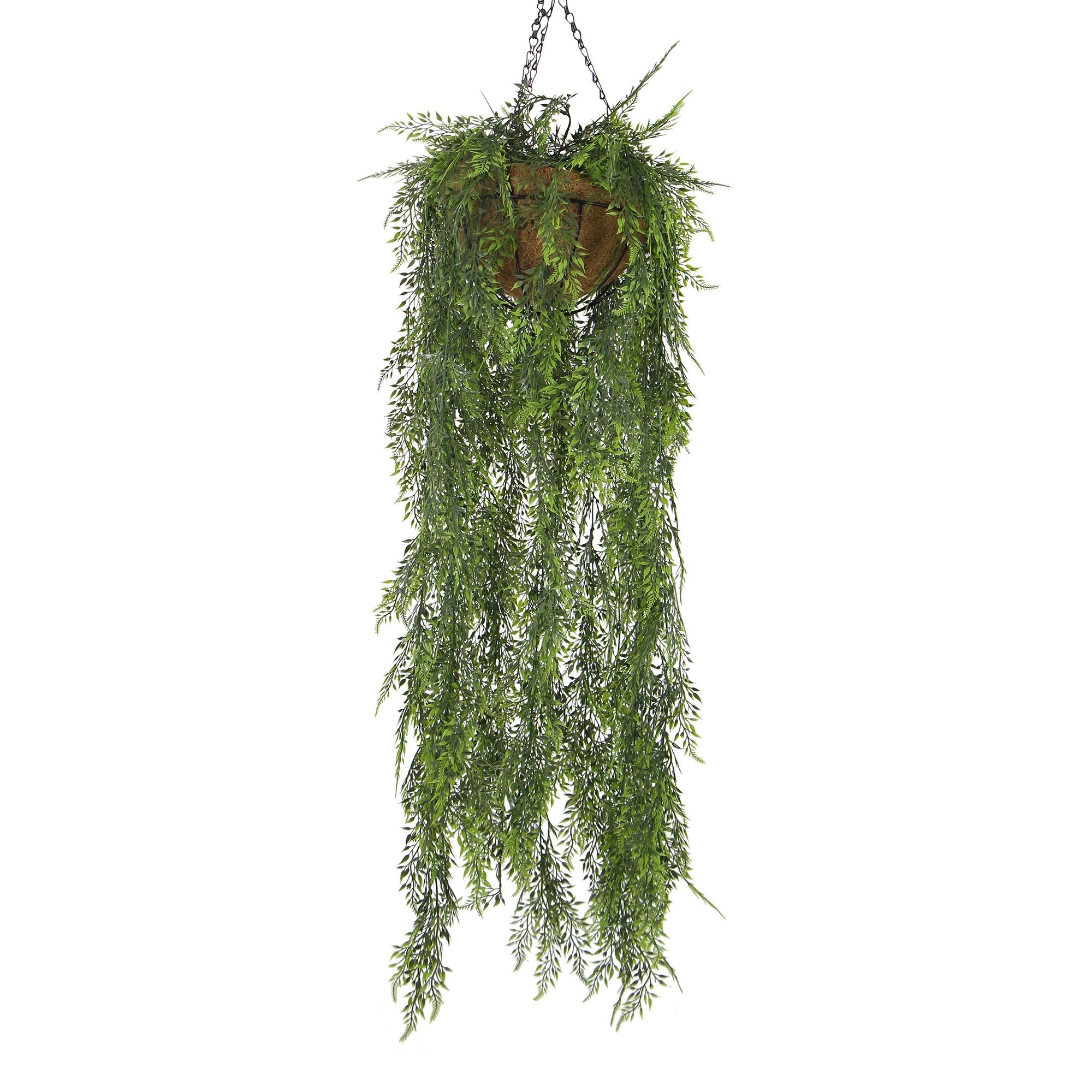 Hanging Mixed Green Artificial Fern Foliage Hanging Basket 135cm UV Resistant - Designer Vertical Gardens