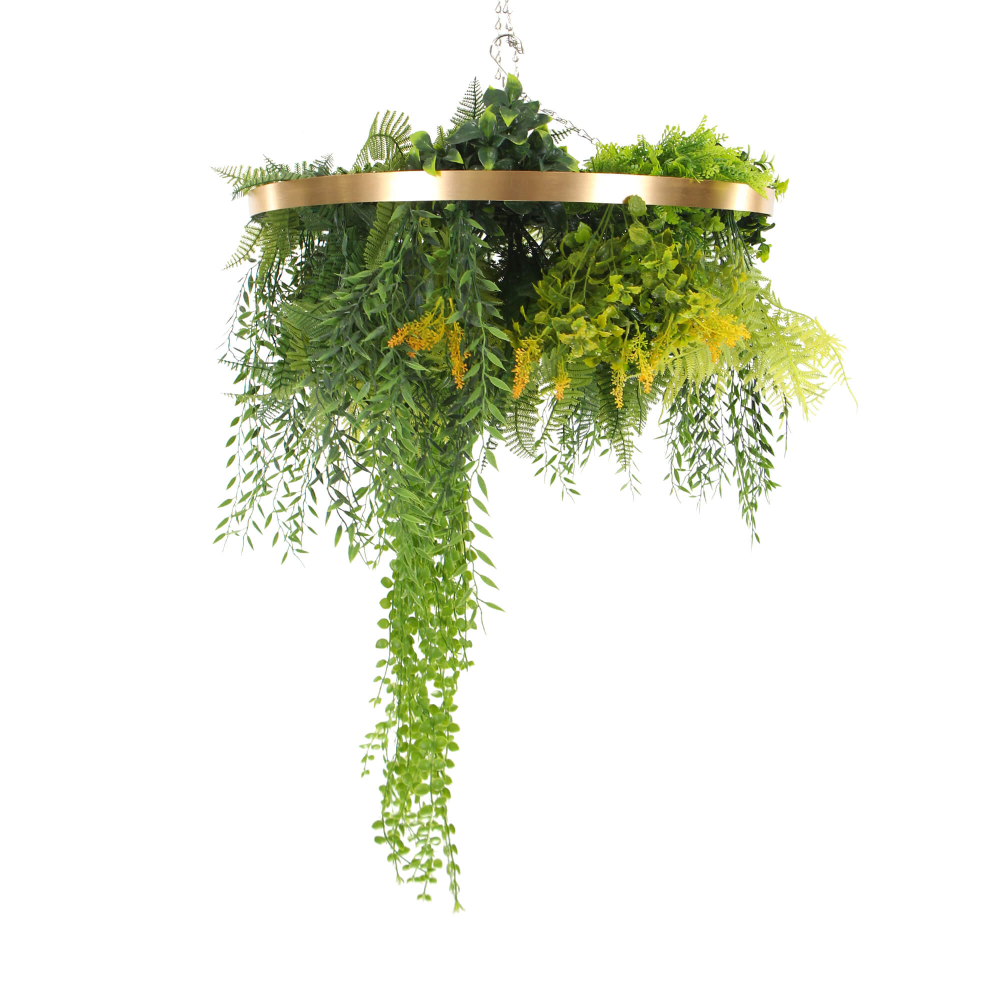 Imitation Gold Artificial Hanging Green Wall Disc 40cm (Limited Range) - Designer Vertical Gardens hanging fern hanging garland