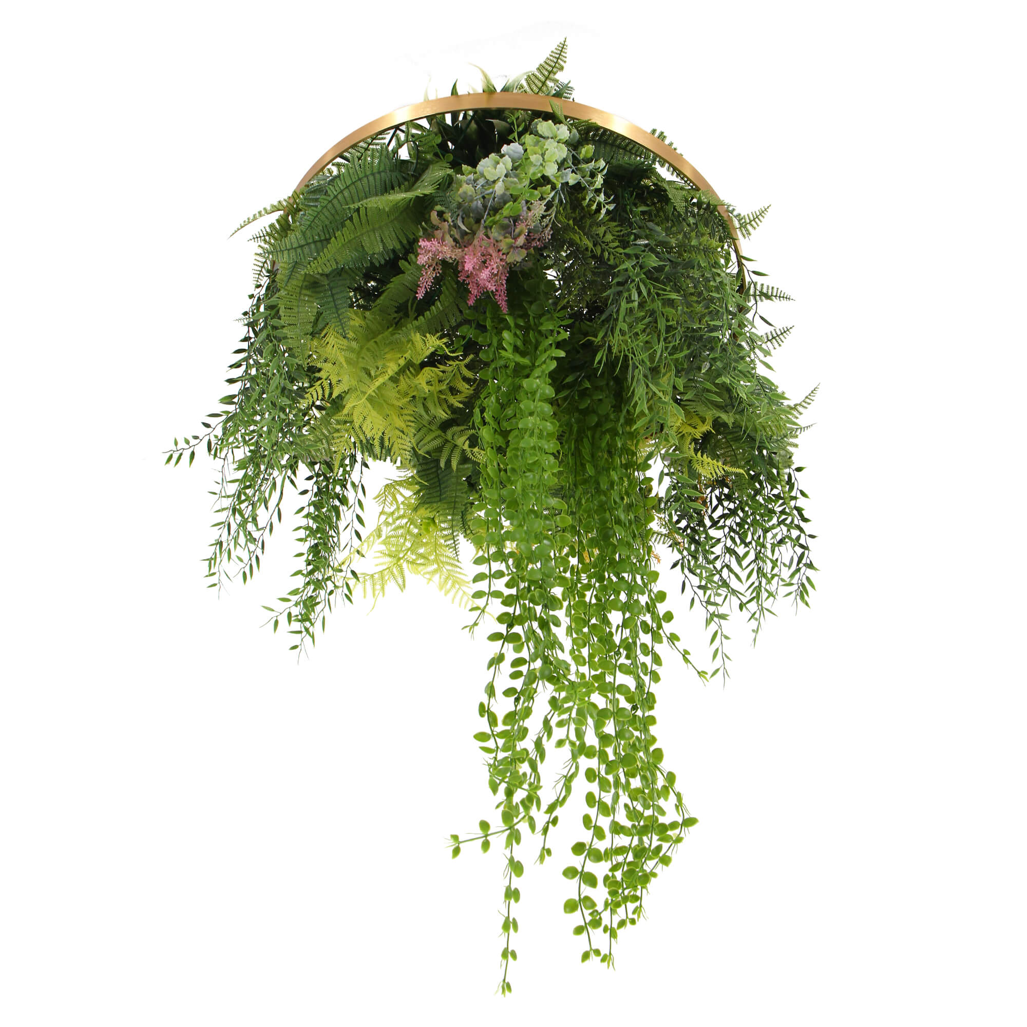 Imitation Gold Artificial Hanging Green Wall Disc 40cm (Limited Range) - Designer Vertical Gardens hanging fern hanging garland