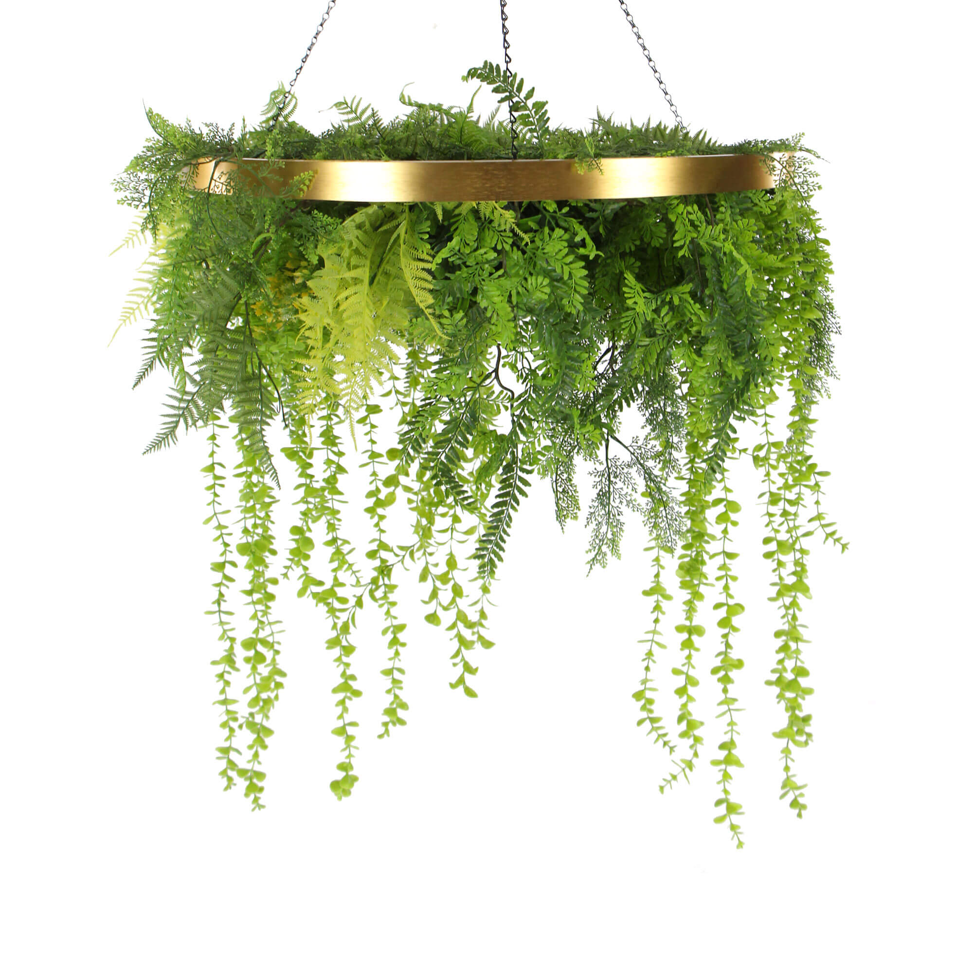 Imitation Gold Artificial Hanging Green Wall Disc 80cm (Limited Edition) UV Resistant Foliage - Designer Vertical Gardens hanging fern hanging garland