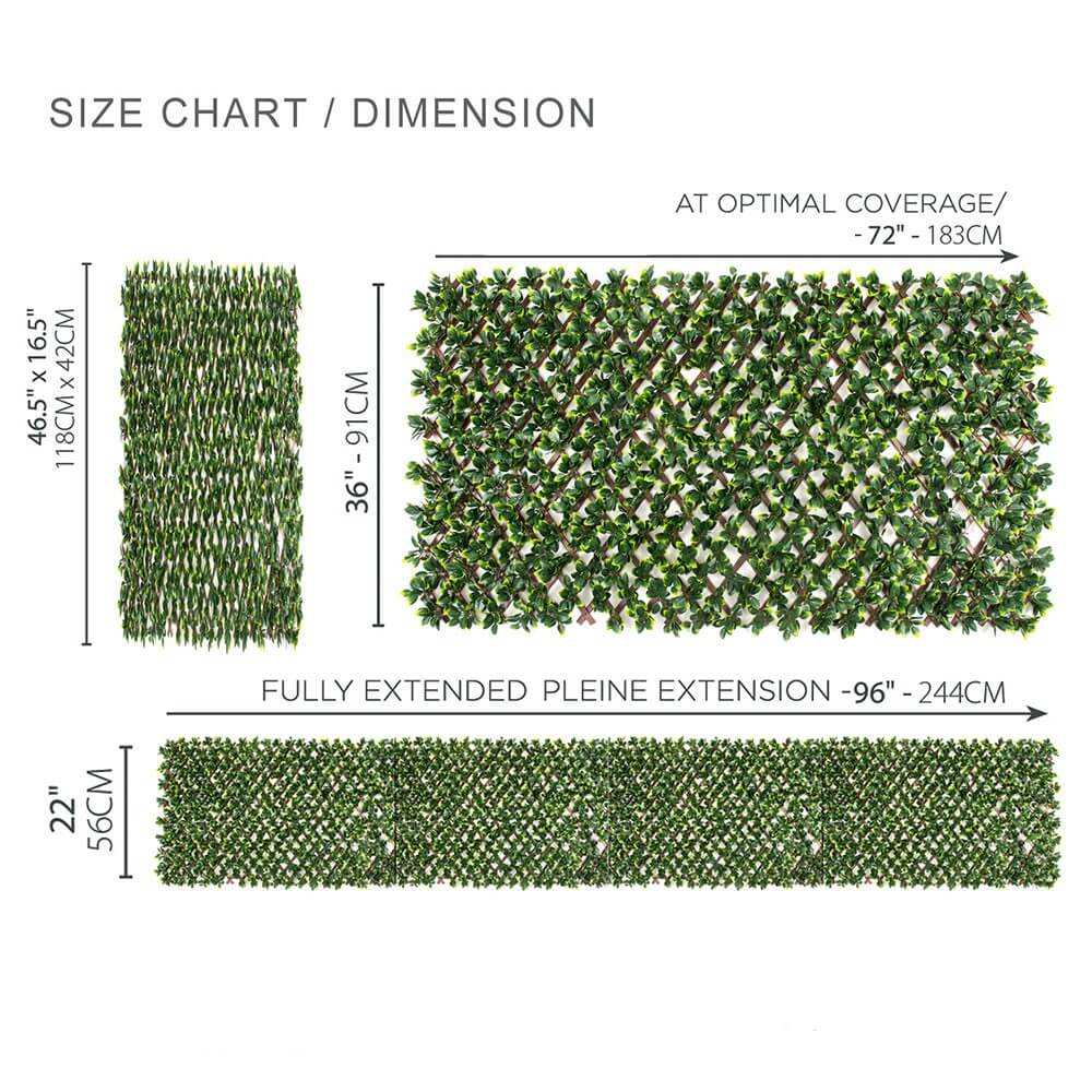 Laurel Leaf Artificial Hedge Extendable Trellis / Screen 2 Meter By 1 Meter UV Resistant (PVC) - Designer Vertical Gardens expandable trellis