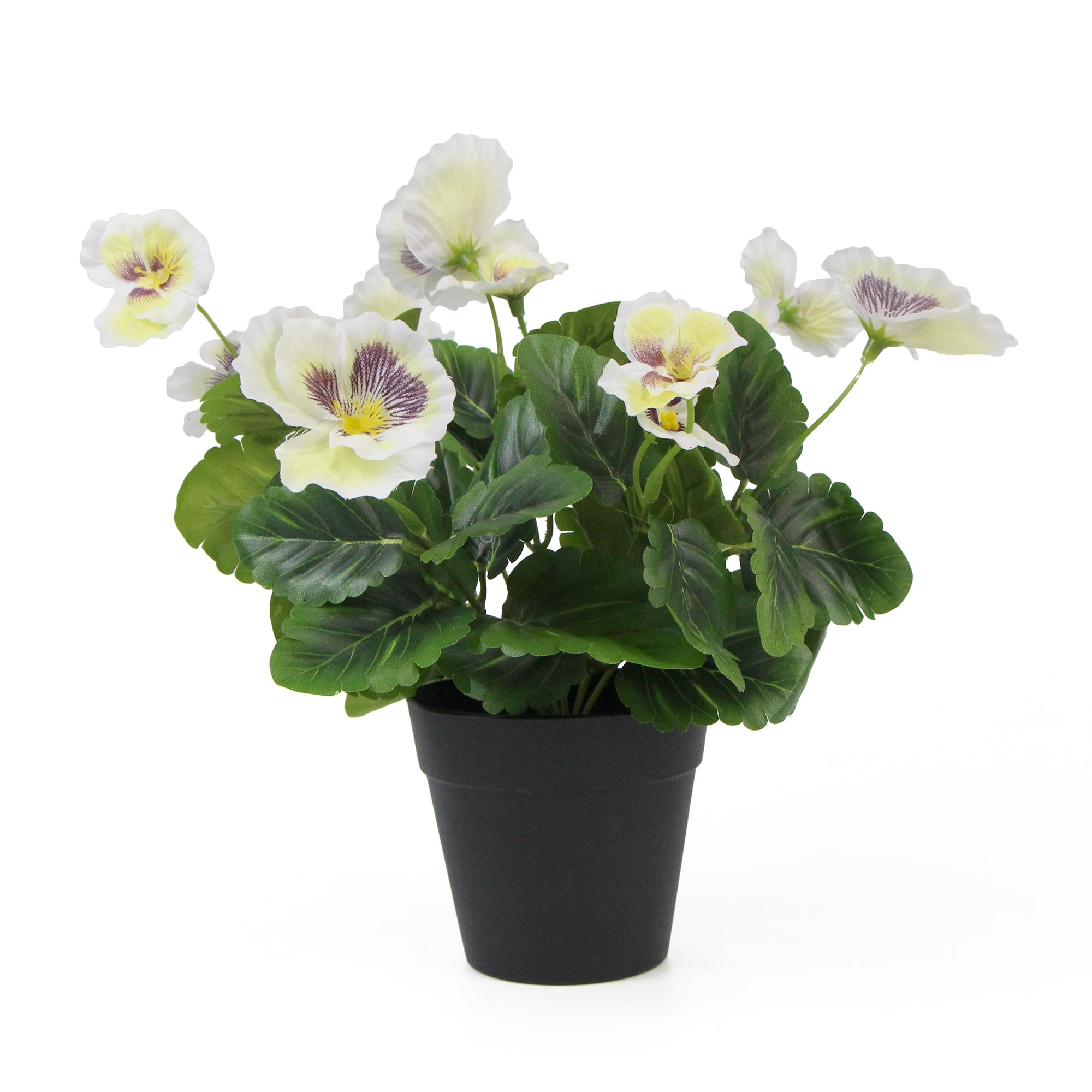 Mixed White Flowering Potted Artificial Pansy Plants 25cm - Designer Vertical Gardens Artificial Shrubs and Small plants Flowering plants