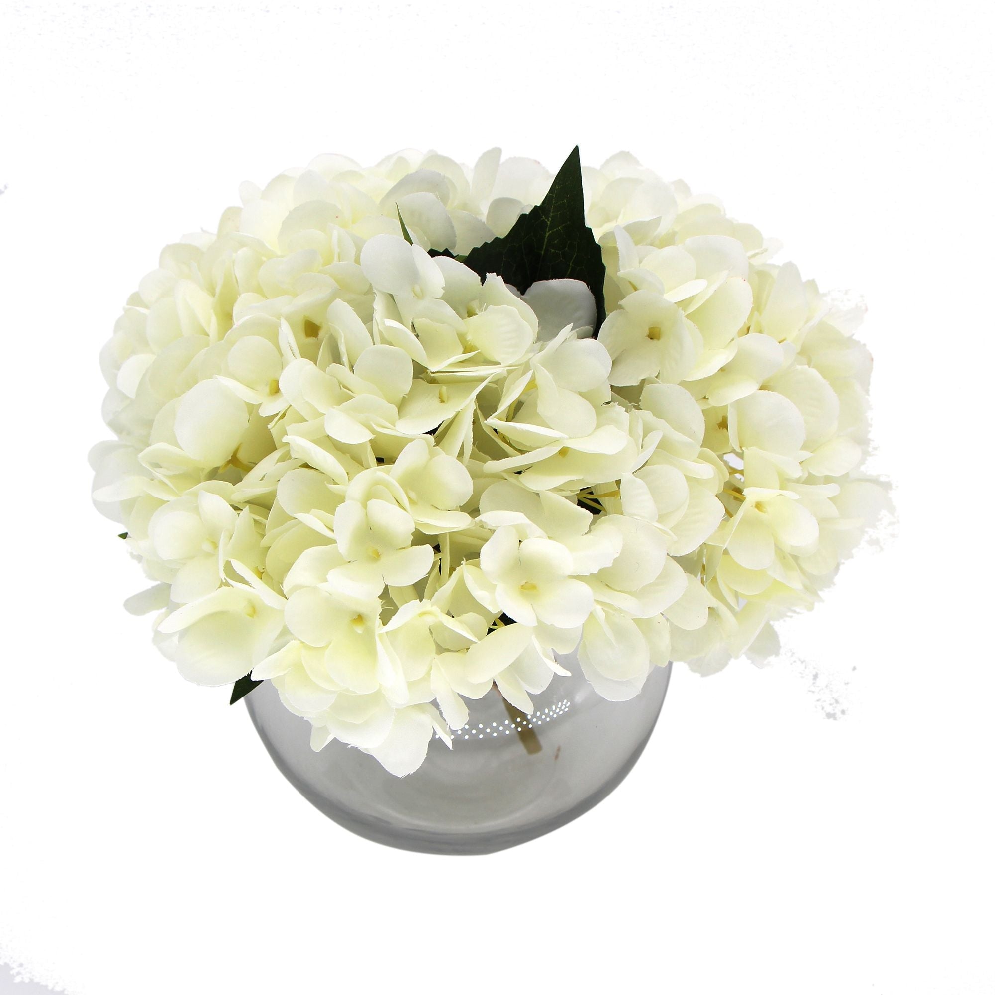 Premium Faux Hydrangea With Glass Vase (Artificial Flowering White Hydrangea) 23cm - Designer Vertical Gardens Flowering plants