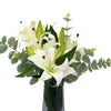 Premium Faux White Lily In Glass Vase (Tiger Lily Bouquet With Eucalyptus) - Designer Vertical Gardens Flowering plants