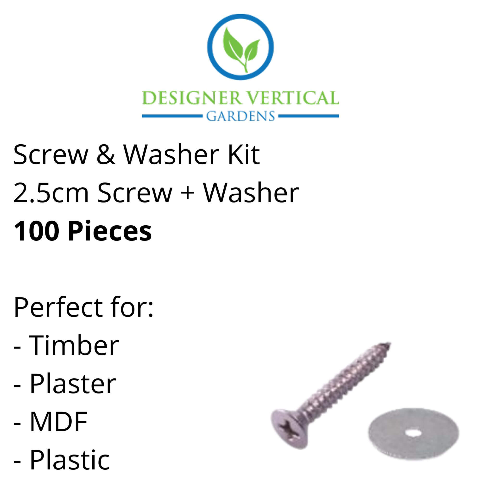 Screw and Washer Kit (Timber and Plaster) 100 Pack (Green Wall Kit) - Designer Vertical Gardens artificial garden wall plants artificial green wall australia