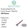 Screw and Washer Kit (Timber and Plaster) 100 Pack (Green Wall Kit)