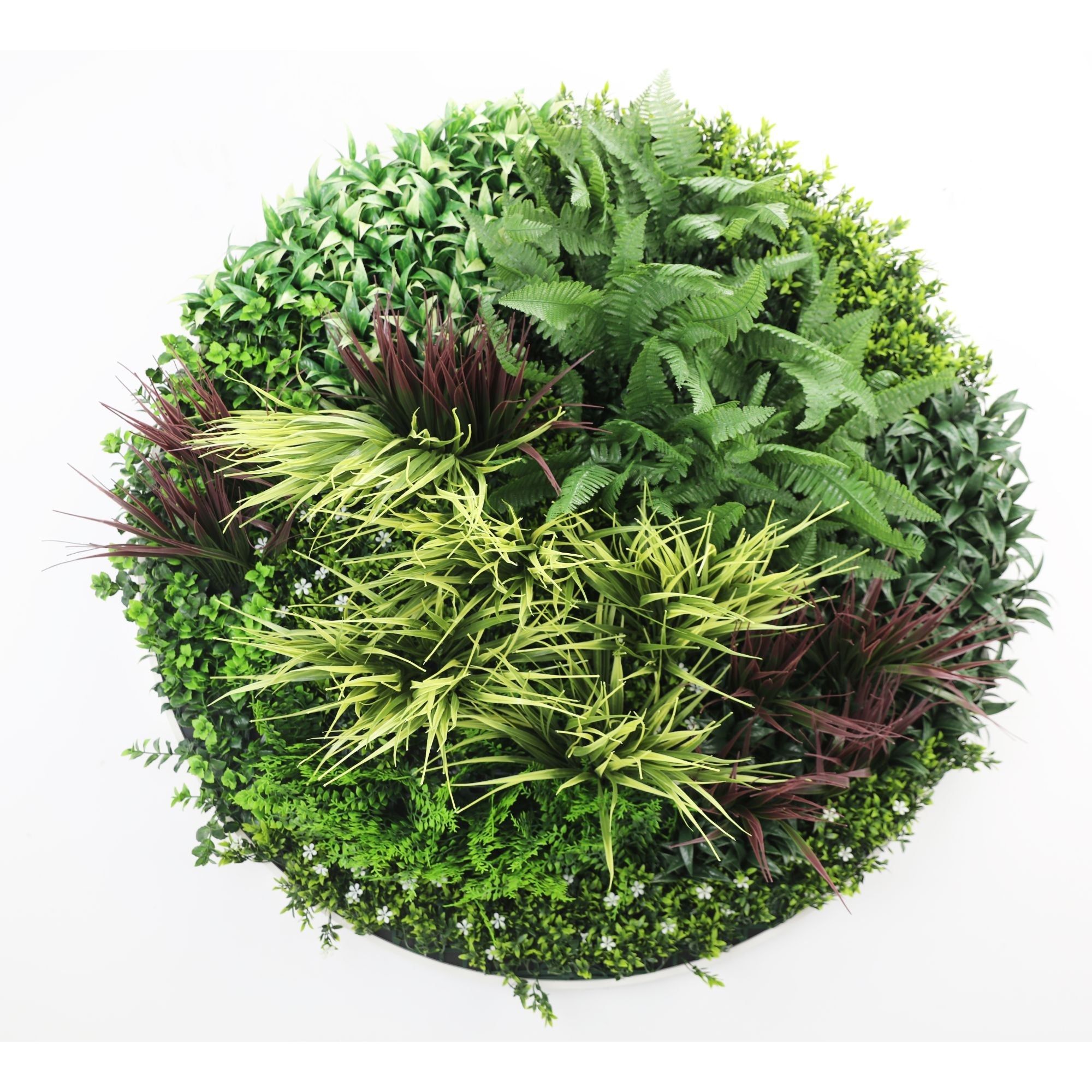 Slimline Artificial Green Wall Disc Art 100cm Grassy Fern UV Resistant (Black) - Designer Vertical Gardens Artificial vertical garden wall disc